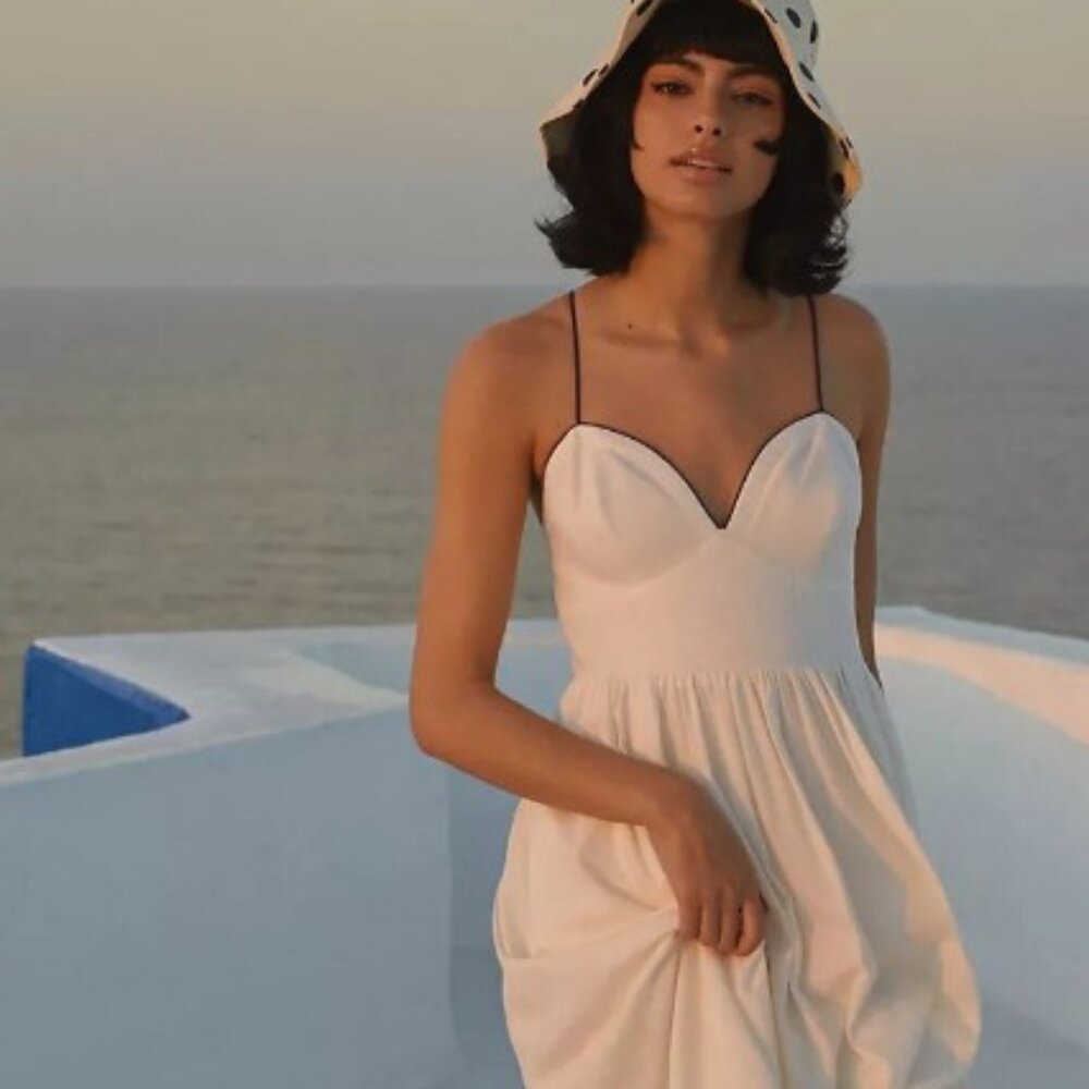 Maeve Cream Midi Sundress with Contrast Piping